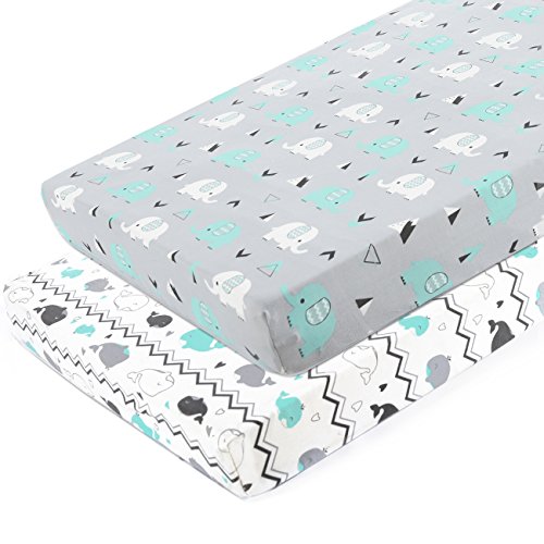Stretchy Fitted pack n play playard Sheet Set BROLEX 2 pack Portable Mini Crib SheetsConvertible Mattress CoverUltra Soft MaterialElephant Whale 0 belly baby and beyond