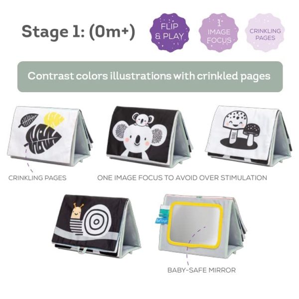 Taf Toys Koala Infant Tummy time High Contrast Soft Crinkle Activity Book with Huge Baby Safe Mirror 3D Activities Textures and a Soft Baby Teether 0 1 belly baby and beyond