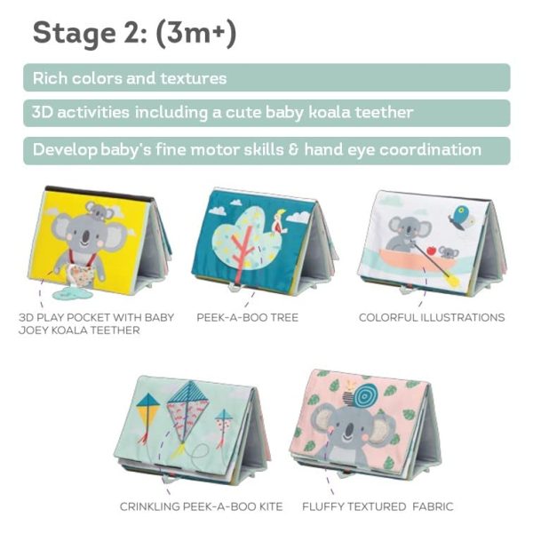Taf Toys Koala Infant Tummy time High Contrast Soft Crinkle Activity Book with Huge Baby Safe Mirror 3D Activities Textures and a Soft Baby Teether 0 2 belly baby and beyond