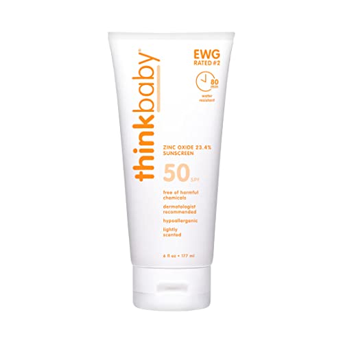 Thinkbaby SPF 50 Baby Sunscreen Safe Natural Sunblock for Babies Water Resistant Sun Cream Broad Spectrum UVAUVB Sun Protection Vegan Mineral Sun Lotion 6oz 0 belly baby and beyond