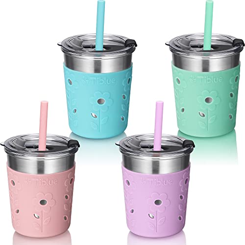Tiblue Kids Toddler Cups Spill Proof Stainless Steel Smoothie Tumblers with Leak Proof Lids Silicone Straw with Stopper Sleeve BPA FREE Snack Cups for Baby Girls Boys4 Pack 8oz Multicolor 0 belly baby and beyond