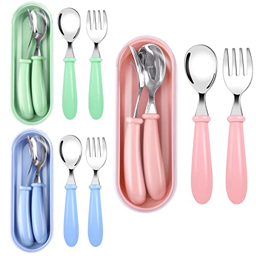 Toddler Utensils Toddler Forks and SpoonsStainless Steel Baby Utensils Baby Silverware Set with Storage Box for Safe Dining 3 Set with Case 0 belly baby and beyond
