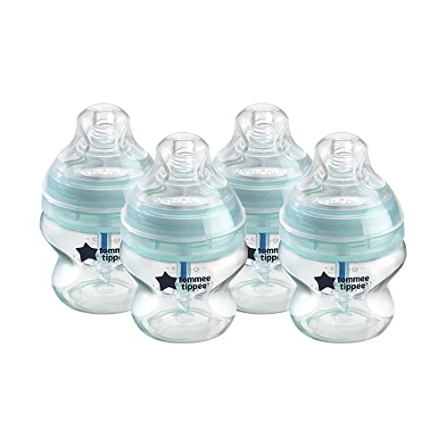 Tommee Tippee Anti Colic Baby Bottles Slow Flow Breast Like Nipple and Unique Anti Colic Venting System 5oz 4 Count 0 belly baby and beyond