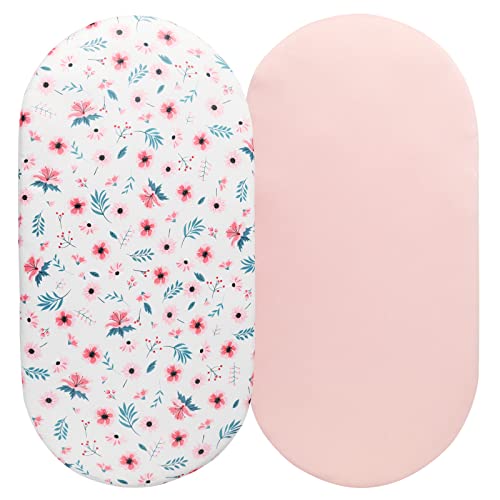 Tontukatu Bassinet Sheet Set 2 Pack Snug Fitted Cradle Fitted Sheets Stretchy Ultra Soft for Oval Rectangle Hourglass Bassinet Mattress Unisex Boy Girl Floral Pink 0 belly baby and beyond