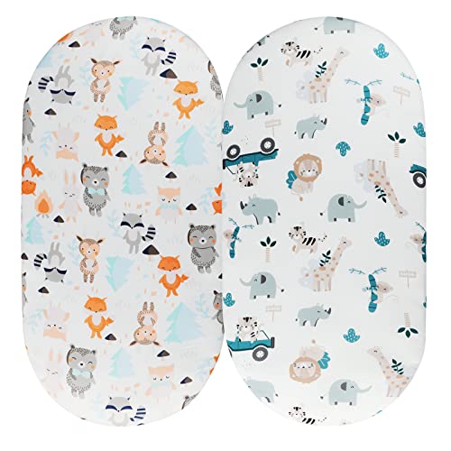 Tontukatu Bassinet Sheet Set 2 Pack Snug Fitted Cradle Fitted Sheets Stretchy Ultra Soft for Oval Rectangle Hourglass Bassinet Mattress Unisex Boy Girl Tiger Elephant Fox 0 belly baby and beyond