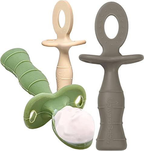 Upward Baby 3 pack Silicone Baby Feeding Spoon with Anti Choke Barrier Baby Spoons Self Feeding 6 Months First Stage Infant Supplies and Toddler Utensils Baby Led Weaning Soft Tip Training Spoon 0 belly baby and beyond