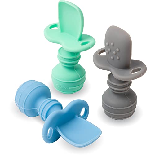 Upward Baby Spoons 3 pack Baby Spoons Self Feeding 6 Months Chewable Toddler Utensils with Anti Choke Barrier Silicone baby spoons Baby Utensils Baby Feeding Supplies Infant First Stage 0 belly baby and beyond