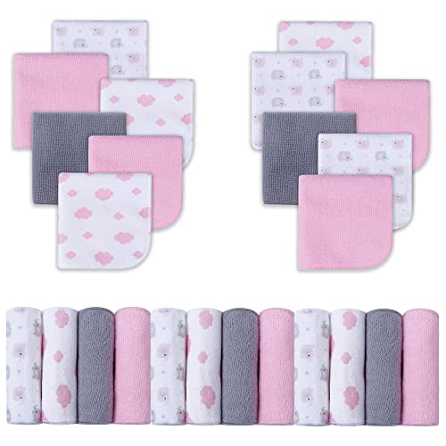 Viviland Baby Washcloths Super Soft Baby Bath Towels for Newborn 24 Pack Absorbent Face Body Wash Cloth for Baby Girl Pink Elephant Pattern 9 x 9 inch 0 belly baby and beyond