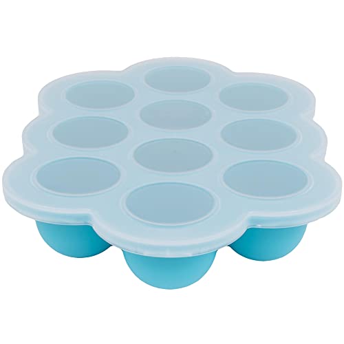 WeeSprout Silicone Freezer Tray with Clip on Lid Perfect Food Storage Container for Homemade Baby Food Vegetable Fruit Purees and Breast Milk Bright Blue Ten 15 Ounce Sections 0 belly baby and beyond