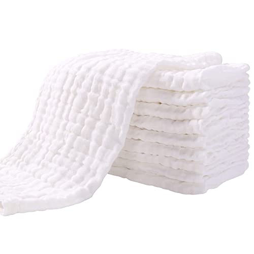 Yoofoss Muslin Burp Cloths for Baby 10 Pack 100 Cotton Baby Washcloths for Boys Girls Large 20X10 Super Soft and Absorbent White 0 belly baby and beyond