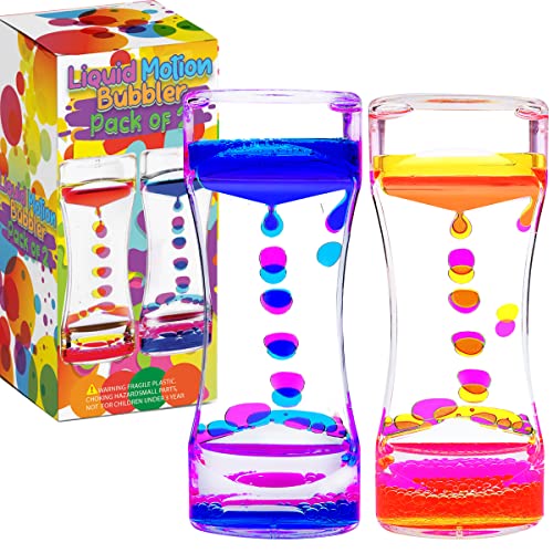 Yue Motion Liquid Motion Bubbler Visual Sensory Timer 2 Minute Liquid Timer New Big Calming Sensory Bubbler Toy Pack of 2 0 belly baby and beyond