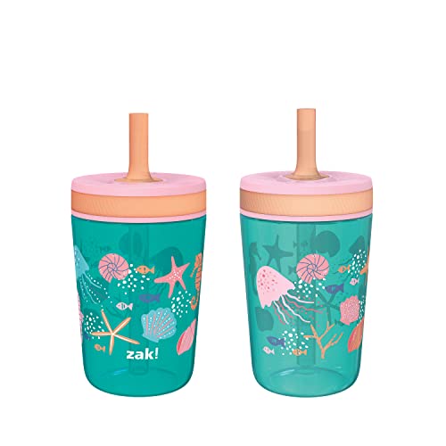 Zak Designs Kelso 15 oz Tumbler Set Shells Non BPA Leak Proof Screw On Lid with Straw Made of Durable Plastic and Silicone Perfect Baby Cup Bundle for Kids 2pc Set 0 belly baby and beyond
