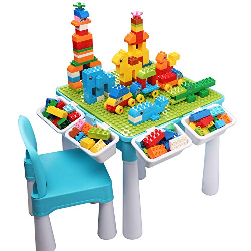 burgkidz Kids 5 in 1 Multi Activity Table Set Building Block Table with Storage Play Table Includes 1 Chair and 130 Pieces Compatible Large Bricks Building Blocks for Ages 2 and Up Blue 0 belly baby and beyond
