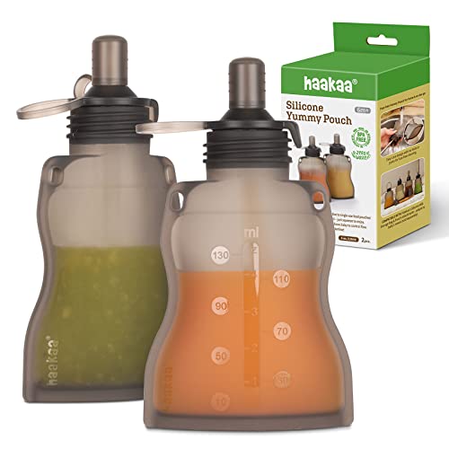 haakaa Yummy Pouch Reusable Baby Food Pouch Baby Food Storage Toddler Kids Squeezable Pouch Washable Freezer Make Homemade Organic Food for BabiesToddlers 4oz 2 Pack6m 0 belly baby and beyond