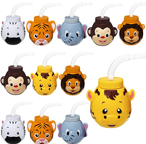 12 Set Zoo Animal Cups with Straws and Lids 10 oz Plastic Reusable Safari Jungle Animal Theme Party Kids Cups for Elephant Monkey Lion Tiger Zebra Giraffe Safari Birthday Party Supplies 0 belly baby and beyond