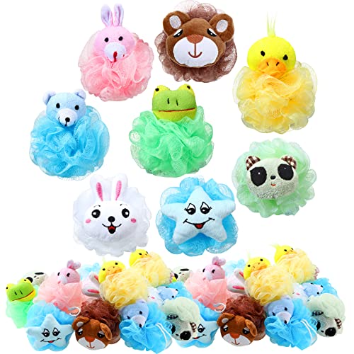 16 Pcs Bath Sponge Animal for Kids Bath Loofahs Cartoon Pouf Shower Puff Mesh Bath Poufs Scrubber Balls Shower Cute Loofah Exfoliating Body Scrubber for Kids Toddler Children Baby Washing 0 belly baby and beyond