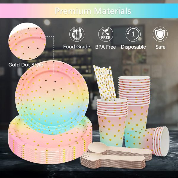 168PCS Pink and Gold Pastel Party Supplies Severs 24 Disposable Party Dinnerware Include Paper Party Plates Cups Napkins Straw Wooden Fork Spoon for Wedding Rainbow Party Birthday Baby Shower 0 2 belly baby and beyond