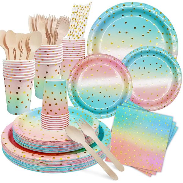 168PCS Pink and Gold Pastel Party Supplies Severs 24 Disposable Party Dinnerware Include Paper Party Plates Cups Napkins Straw Wooden Fork Spoon for Wedding Rainbow Party Birthday Baby Shower 0 belly baby and beyond