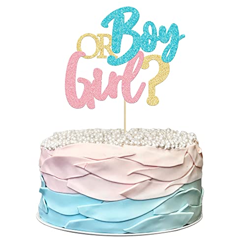 1Pc Boy or Girl Cake Topper Glitter Pink or Blue Cake Pick Gender Reveal Cake Decorations for Baby Shower Gender Reveal Theme Kids Boys Girls Birthday Party Decoration Supplies 0 belly baby and beyond