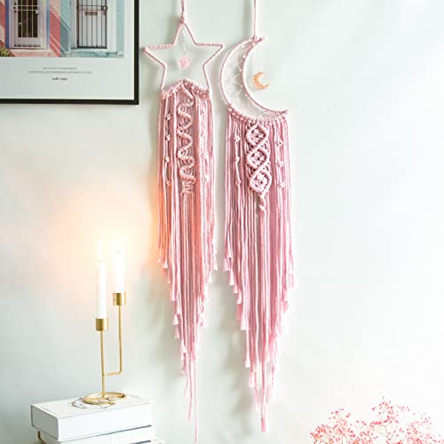 2pcs Star and Moon Dream CatchersTeen Girl Room DecorMacrame Wall Hanging for Baby Girl Gifts10 Year Old Girl Gift IdeasBoho Macrame Wall Hanging Dream Catcher for Women GirlDaughter 0 belly baby and beyond