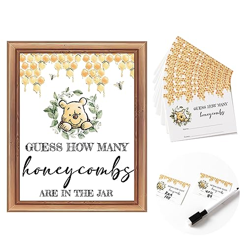 32PCS Cute Bear Guests Game Cards Guess How Many Honeycombs Game for Baby Shower Newborn Party Decoration Party Supplies 0 belly baby and beyond