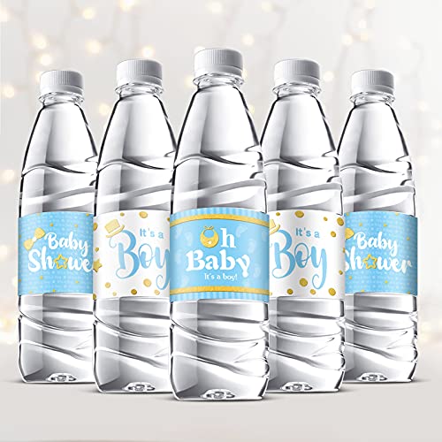 39 Pieces Water Bottle Stickers Wrappers Waterproof Labels for Baby Shower Party Decoration Blue Boy Style 0 belly baby and beyond
