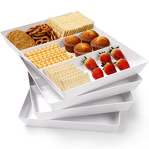 4 Pack 16 x 11 3 Section Large White Serving Trays Set Reusable Plastic Serving Platters for Party Food Cookie Appetizer Charcuterie Snack Dessert Display Stackable Kitchen Dish BPA Free 0 belly baby and beyond