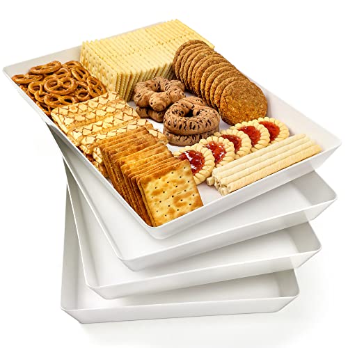 4 Pack 16 x 11 Large White Serving Trays Set Reusable Plastic Serving Platters for Cookie Appetizer Charcuterie Snack Dessert Party Food Display Stackable Kitchen CounterTop Tray BPA Free 0 belly baby and beyond