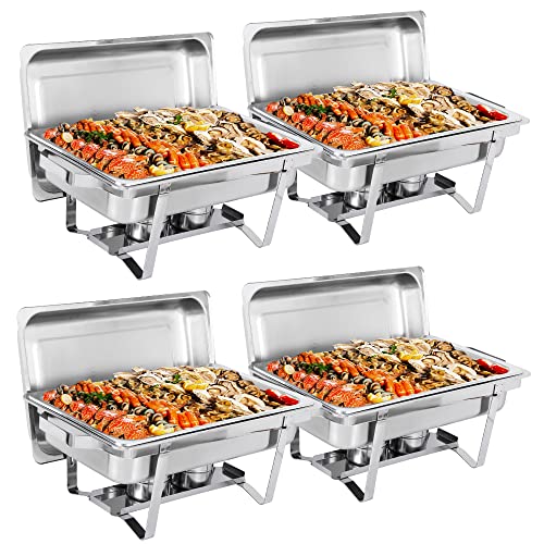 4 Pack Chafing Dish Buffet Set 8 Qt Stainless Steel Complete Chafer Set Catering Warmer Set with Water Pan Fuel Holder for Parties Dinners Catering Buffet and Weddings 0 belly baby and beyond