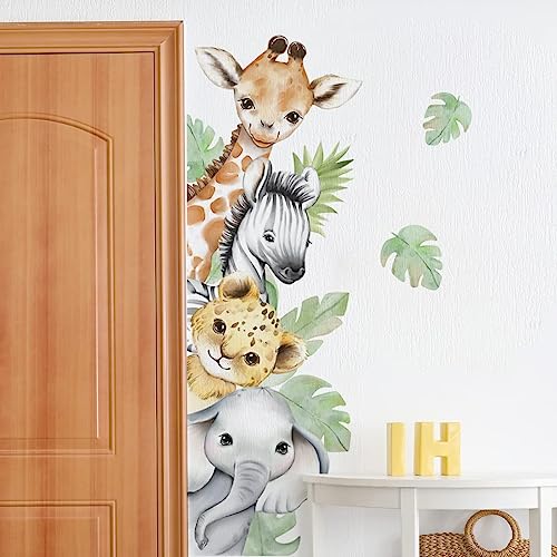4488 x 1175 Inch Watercolor Jungle Animal Wall Decals Forest Animal Wall Sticker Elephant Lion Monkey Wall Decals for Kids Baby Nursery Playroom Bedroom Classroom Kindergarten Wall Decor 0 belly baby and beyond