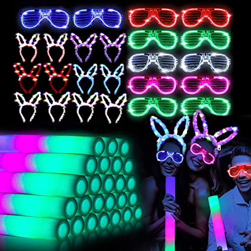 48PCS Glow in the Dark Party Supplies Wedding Light Up Party Favors 24pcs 16 Foam Glow Sticks 12pcs LED Glasses and Bunny Ear Headband for Concert Carnival Birthday Halloween Photo Props 0 belly baby and beyond