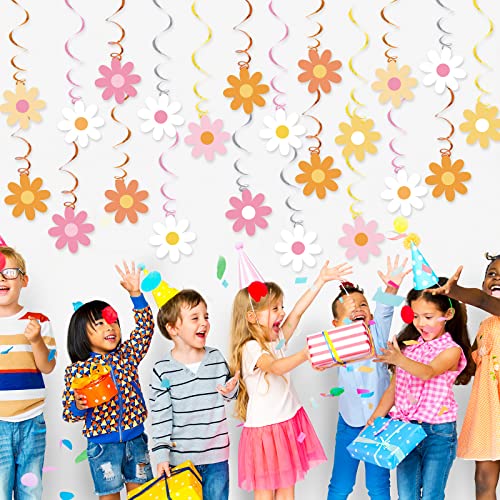 60pcs Daisy Flower Hanging Swirls Colorful Daisy Foil Swirls Ceiling Hanging Decor Daisy Flower Cutouts Party Supplies for Boho Hippie Groovy Retro Themed Birthday Baby Shower Party Decorations Favor 0 3 belly baby and beyond