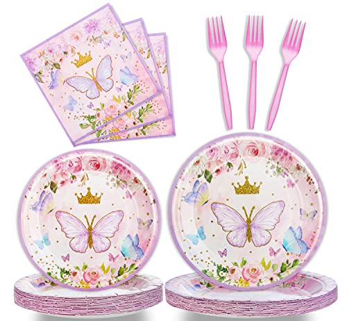 96 Pcs Butterfly Birthday Party Plates Napkins Forks Supplies Tableware Set Disposable Table Butterfly Theme Decoration for Girl Birthday Party or Baby Shower Serves 24 Guests 0 belly baby and beyond