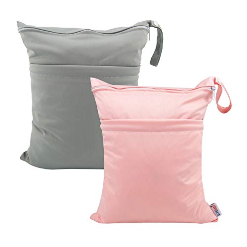 ALVABABY 2pcs Cloth Diaper Wet Dry Bags Waterproof Reusable with Two Zippered Pockets Travel Beach Pool Daycare Soiled Baby Items Yoga Gym Bag for Swimsuits or Wet Clothes L B1929 0 belly baby and beyond