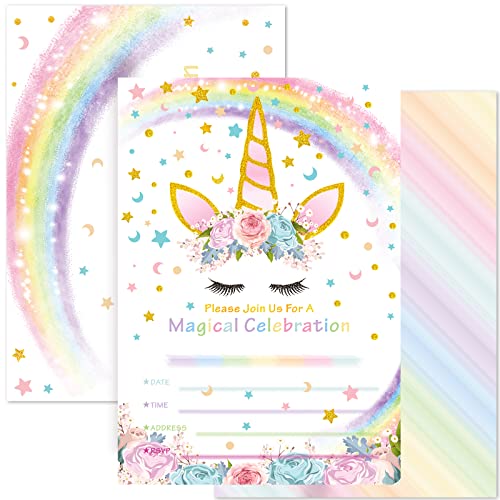 AMZTM Magical Unicorn Party Invitations with Envelopes for Kids Birthday Baby Shower Unicorn Party Supplies 20 Pieces of Fill in Blank Invitation Card Kit 0 belly baby and beyond