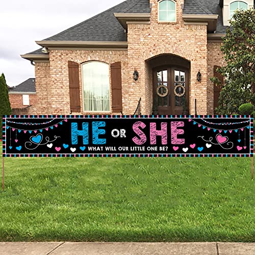 ANATANOWOR Baby Gender Reveal Decorations Banner 1182x197 inch He or She Gender Reveal Party Supplies 0 belly baby and beyond