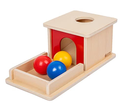 Adena Montessori Full Size Object Permanence Box with Tray Three Balls Montessori Toys for 6 12 Month Infant 1 Year Old Babies Toddlers 0 belly baby and beyond