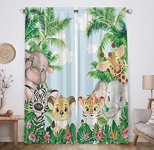 Allenjoy Safari Animals Window Curtain Cartoon Jungle Forest Print Curtains Home Decor Rod Pocket Darkening Drapes for Baby Children Bedroom Living Room 82 in x 84 in 0 belly baby and beyond