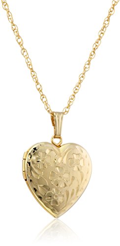 Amazon Collection 14k Engraved Flowers Heart Locket Necklace 18 0 belly baby and beyond
