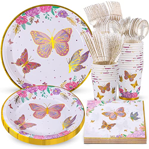 Atonofun Butterfly Birthday Party Supplies Butterfly Party Plates Cups Napkins and Cutlery Butterfly Party Decorations for Baby Shower Birthday Butterfly Fairy Themed Parties Serves 24 0 belly baby and beyond