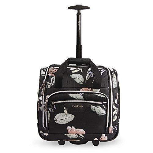 BEBE Womens Valentina Wheeled Under The Seat Carry on Bag Telescoping Handles Black Floral One Size 0 belly baby and beyond
