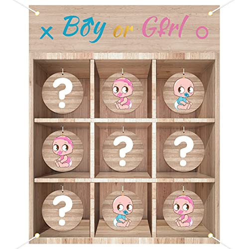 BLOOMWIN Gender Reveal Tic Tac Toe Board Game Gender Reveal X and O Game Noughts and Crosses Wooden Baby Gender Reveal Ideas for Boy and Girl Party Decorations Backdrop 0 belly baby and beyond