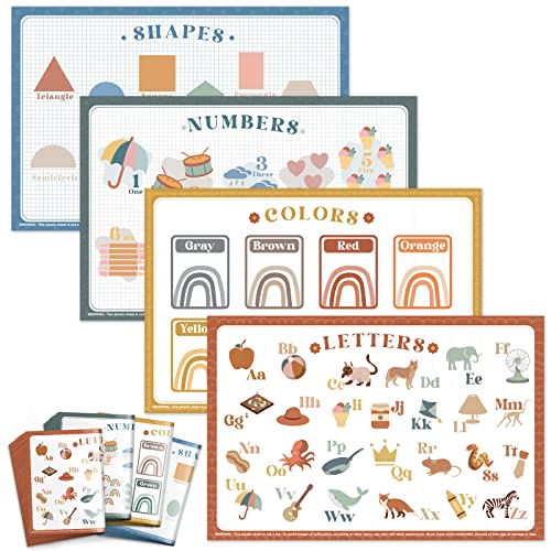 Babebay Disposable Placemats for Baby 40 Pack Sticky Toddler Placemat for Restaurants Dining Table Party Travel 12 x 18 Placemats with 4 Designs Fun and Learning Placemats for Kids 0 belly baby and beyond