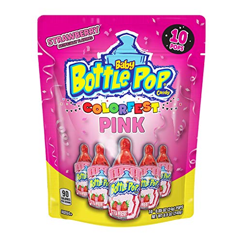 Baby Bottle Pop Colorfest Individually Wrapped Pink Strawberry Party Pack10 Pink Strawberry Lollipops w Powdered Sugar Dip Fun Bulk Candy For Back to School Treats Care Packages and Party Favors 0 belly baby and beyond