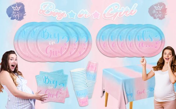 Baby Gender Reveal Party Supplies Boy or Girl Disposable Paper Plates Napkins Cups Tablecloth for Baby Shower Decorations Serve 25 0 3 belly baby and beyond
