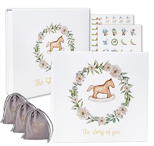 Baby Keepsake Memory Book Set includes Keepsake BoxKeepsake Book3 Keepsake Bags and 2 sheets of photo stickers Gender Neutral Baby Journal Scrapbook Photo Album to Record Babys Milestones from Pre Bir 0 belly baby and beyond