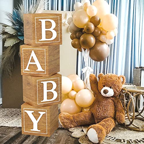 Baby Shower Boxes Birthday Party Decorations 4 Wood Grain Brown Stereoscopic Blocks with BABY Letter1st Birthday Balloon BoxesTeddy Bear Boys Girls Baby Shower Supplies Gender Reveal Backdrop 0 belly baby and beyond