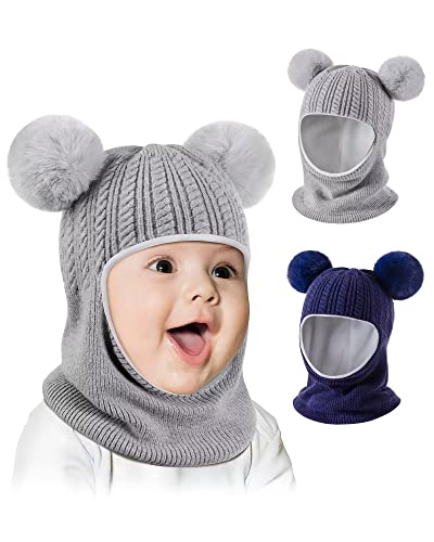 Baby Winter Hat Scarf Set 2 Pack Toddler Beanie Hats Girl Boy with Neck Warmer Beanie for Kids Knit Warm for Cold Weather 0 belly baby and beyond