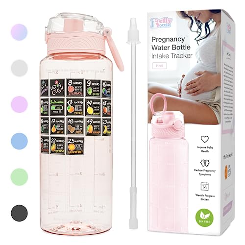 BellyBottle Pregnancy Water Bottle Intake Tracker with Weekly Milestone Stickers BPA Free Pregnancy Must Haves Gifts for First Time Moms Essentials Pink 0 belly baby and beyond