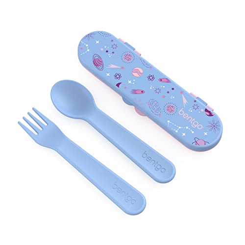 Bentgo Kids Utensil Set Reusable Plastic Fork Spoon Storage Case BPA Free Materials Easy Grip Handles Dishwasher Safe Ideal for School Lunch Travel Outdoors Lavender Galaxy 0 belly baby and beyond